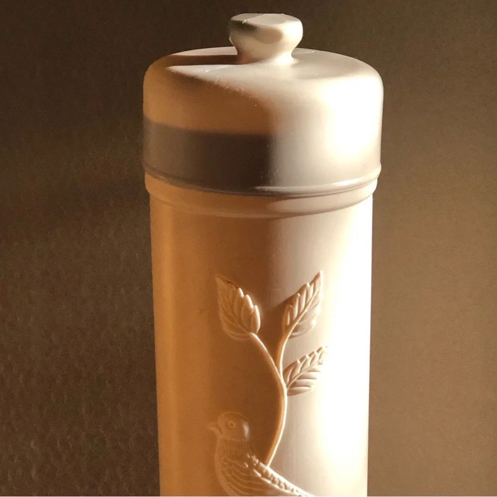 Vtg Blow Mold Bird & Vine Bathroom Toilet Tissue Paper Holder Storage Container
